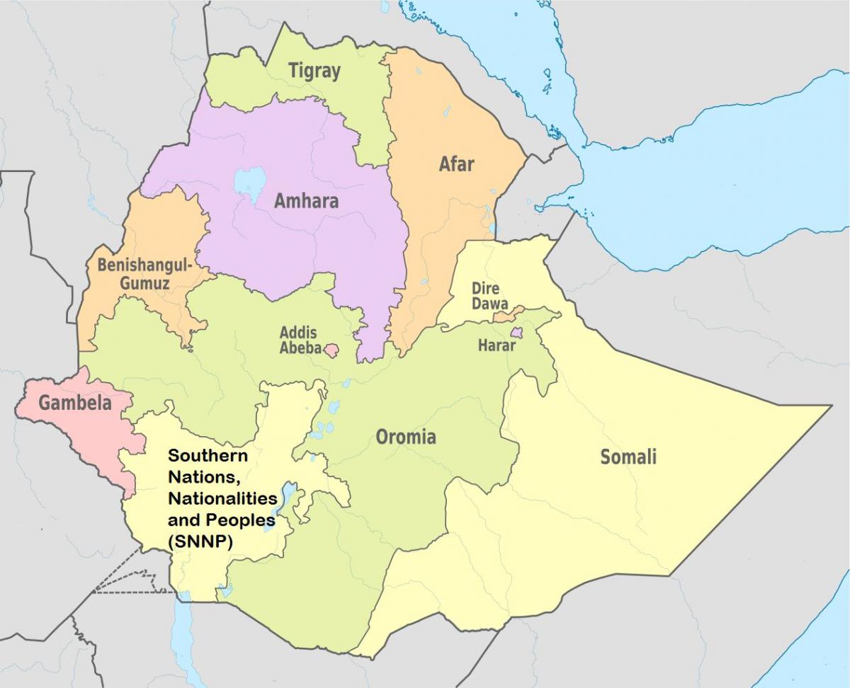 Etiopia regionale de state harta