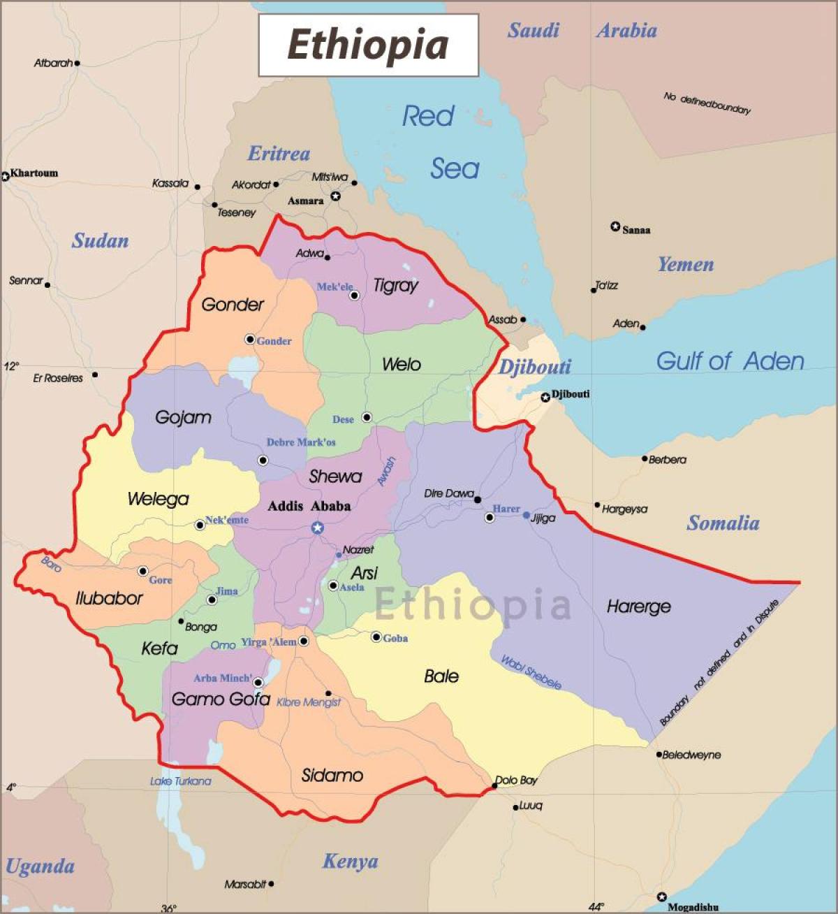 Etiopia harta cu orase