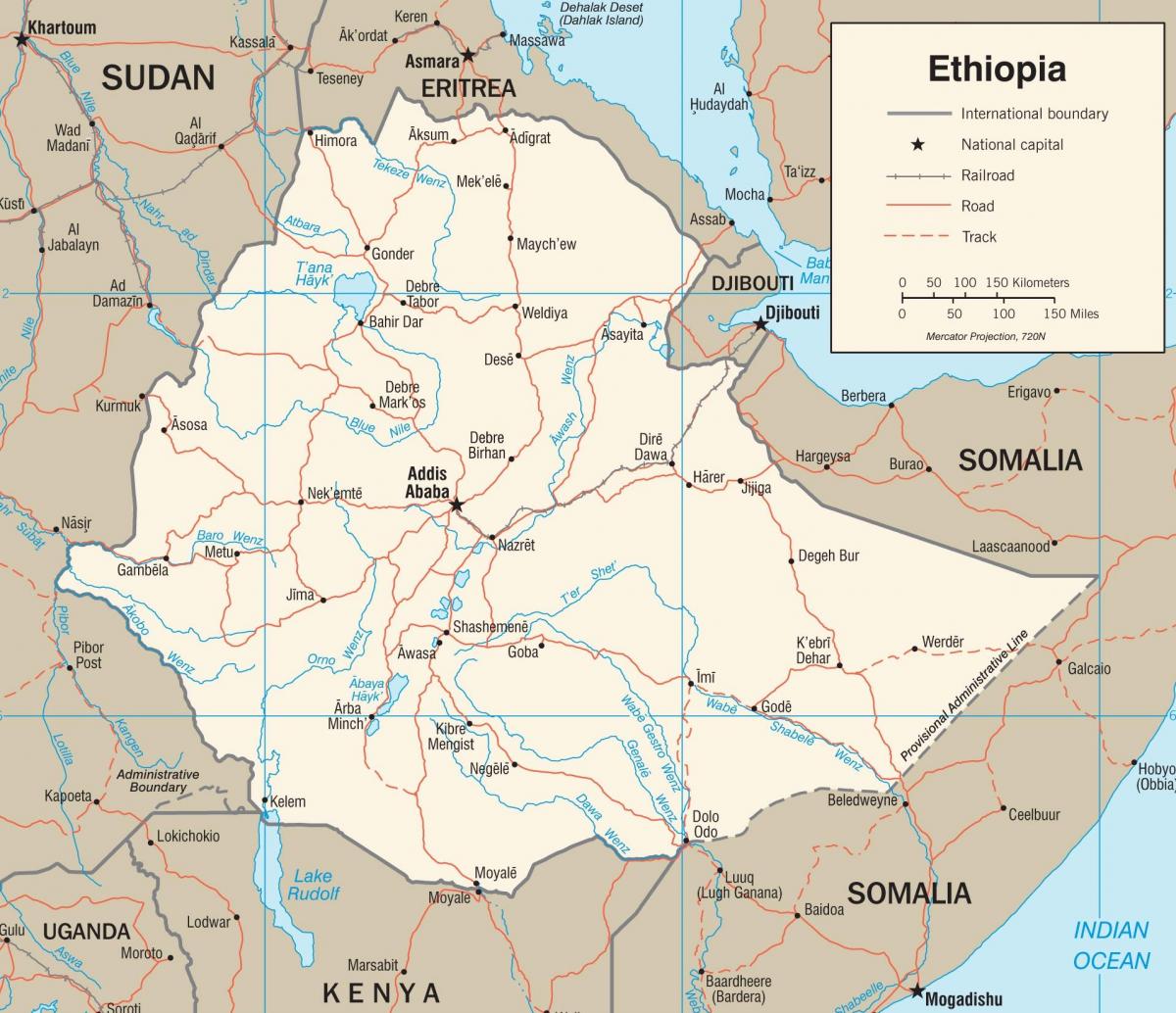 Etiopian rețelei rutiere hartă
