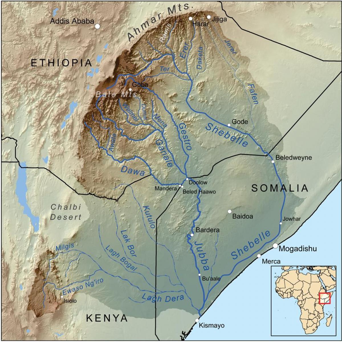 harta Etiopian râuri
