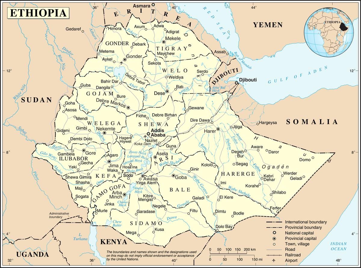 harta curentă din Etiopia
