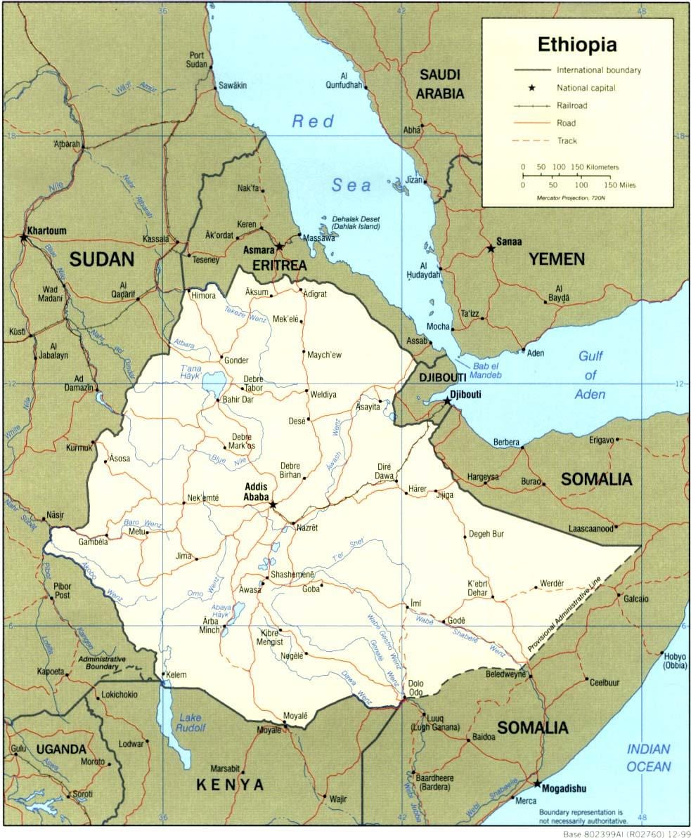 harta Etiopia și în țările din jur