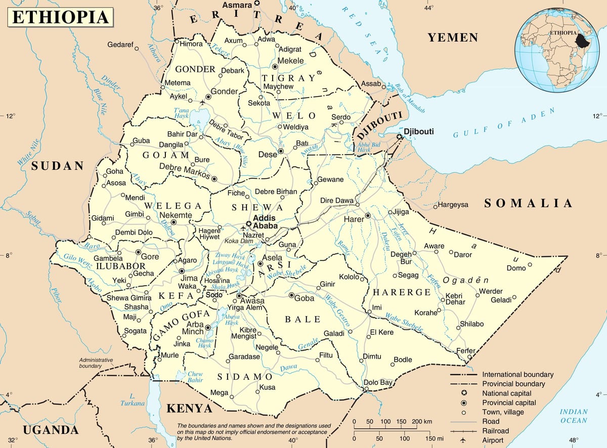 harta politică din Etiopia