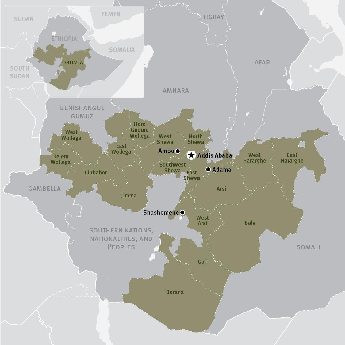 harta regiunea oromia în Etiopia
