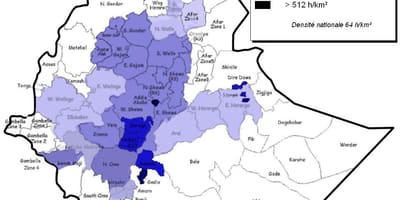 Etiopia densitatea populației hartă